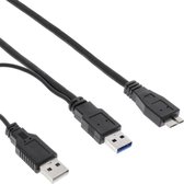 USB Micro B naar 2x USB-A Y-kabel - USB3.0 - tot 2A / zwart - 2 meter