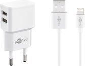 Nedis Goobay USB-A thuislader met 2 poorten en losse 8-pins Lightning - USB kabel - 2,4A / wit - 1 meter