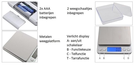 Precisie Weegschaal - Digitale Keukenweegschaal - Max 1 gram - tot 2kg nauwkeurig