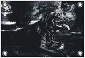Tuinposter –Rustende Zwarte Hond– 90x60cm Foto op Tuinposter (wanddecoratie voor buiten en binnen)