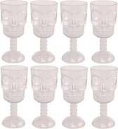 Halloween 3D Doodshoofd glas - 8x - plastic transparant - 350 ml - Halloween/horror tafel dekken - Plastic glazen/wijnglazen