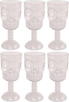 Halloween 3D Doodshoofd glas - 6x - plastic transparant - 350 ml - Halloween/horror tafel dekken - Plastic glazen/wijnglazen