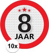 10x 8 Jaar leeftijd stickers rond 9 cm - 8 jaar verjaardag/jubileum versiering