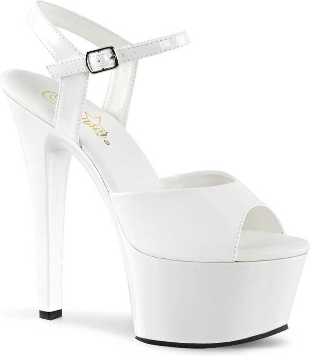 Aspire-609 stiletto sandal with ankle strap white patent - (EU 44 = US 13) - Pleaser