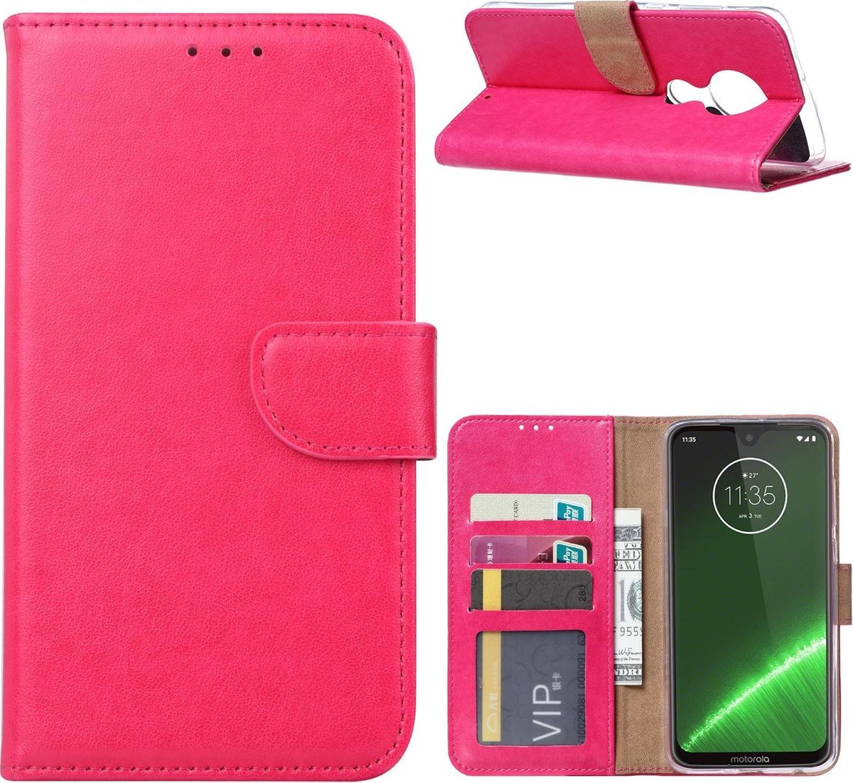 Motorola Moto G7 Plus Hoesje Roze met Pasjeshouder