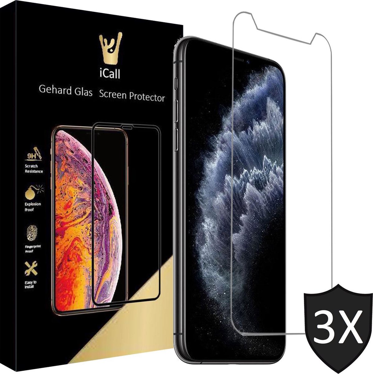 Screenprotector geschikt voor iPhone 11 Pro Max / XS Max - 3x GlassGuard Screen Protector