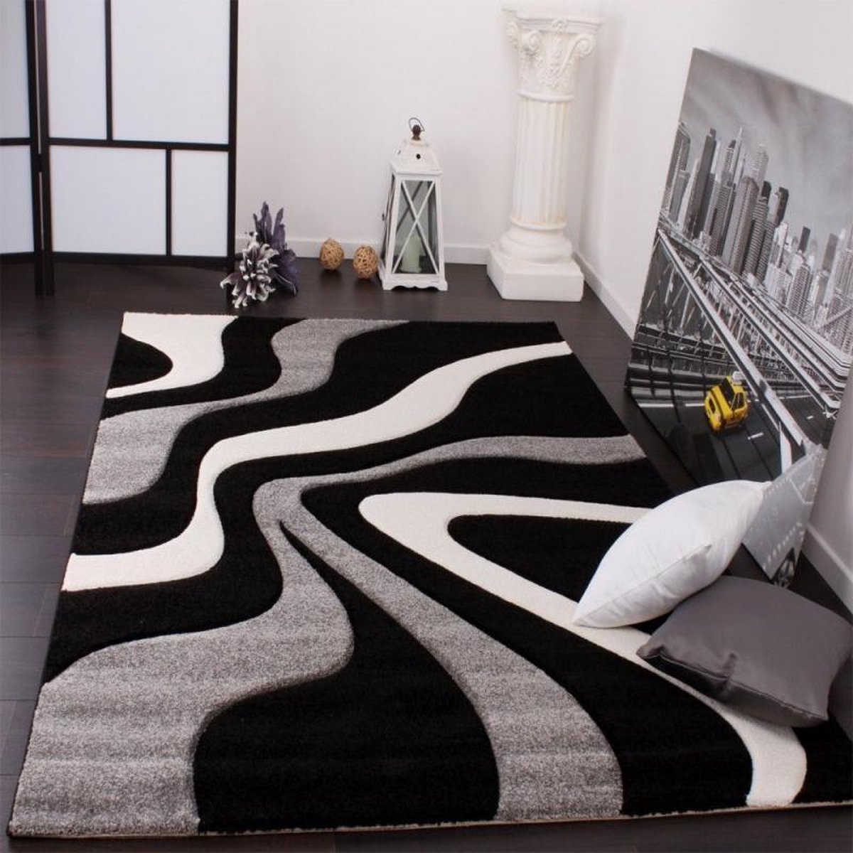 Trendy Design Vloerkleed Tapijt Zwart Grijs Wit 80 x 300 cm | bol.com