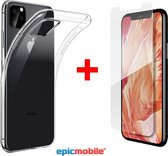 Epicmobile - iPhone 11 Pro Transparant Silicone hoesje  + Screenprotector - Tempered Glass  - Combideal