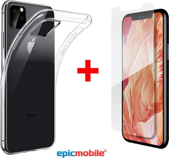 Hoesje geschikt voor iPhone 11 Pro Transparant Silicone hoesje + Screenprotector - Tempered Glass - Combideal - EPICMOBILE