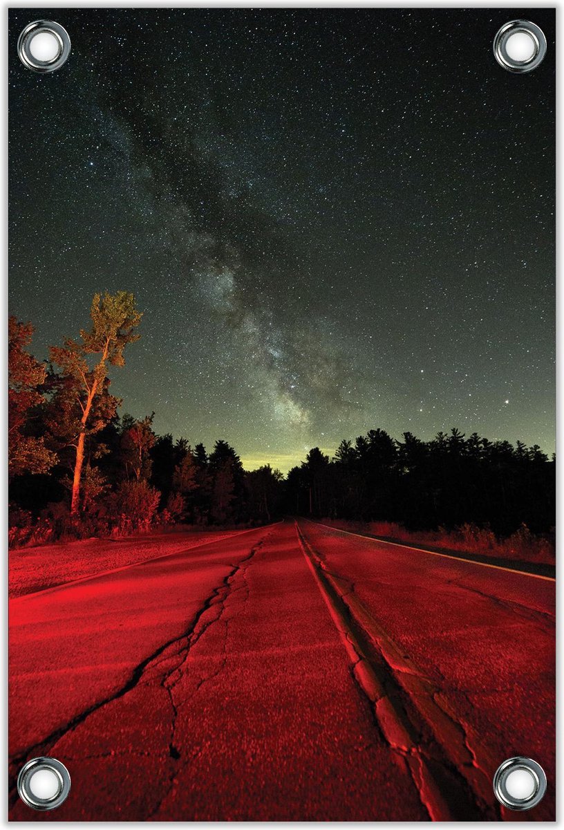 Tuinposter –Weg in de Nacht– 60x90cm Foto op Tuinposter (wanddecoratie voor buiten en binnen) op Prijzenvolger.com