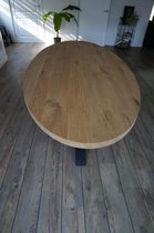 Eikenhouten eettafel "Elips OldStyle" - Matrix-onderstel - 110x220cm | Mat zwart