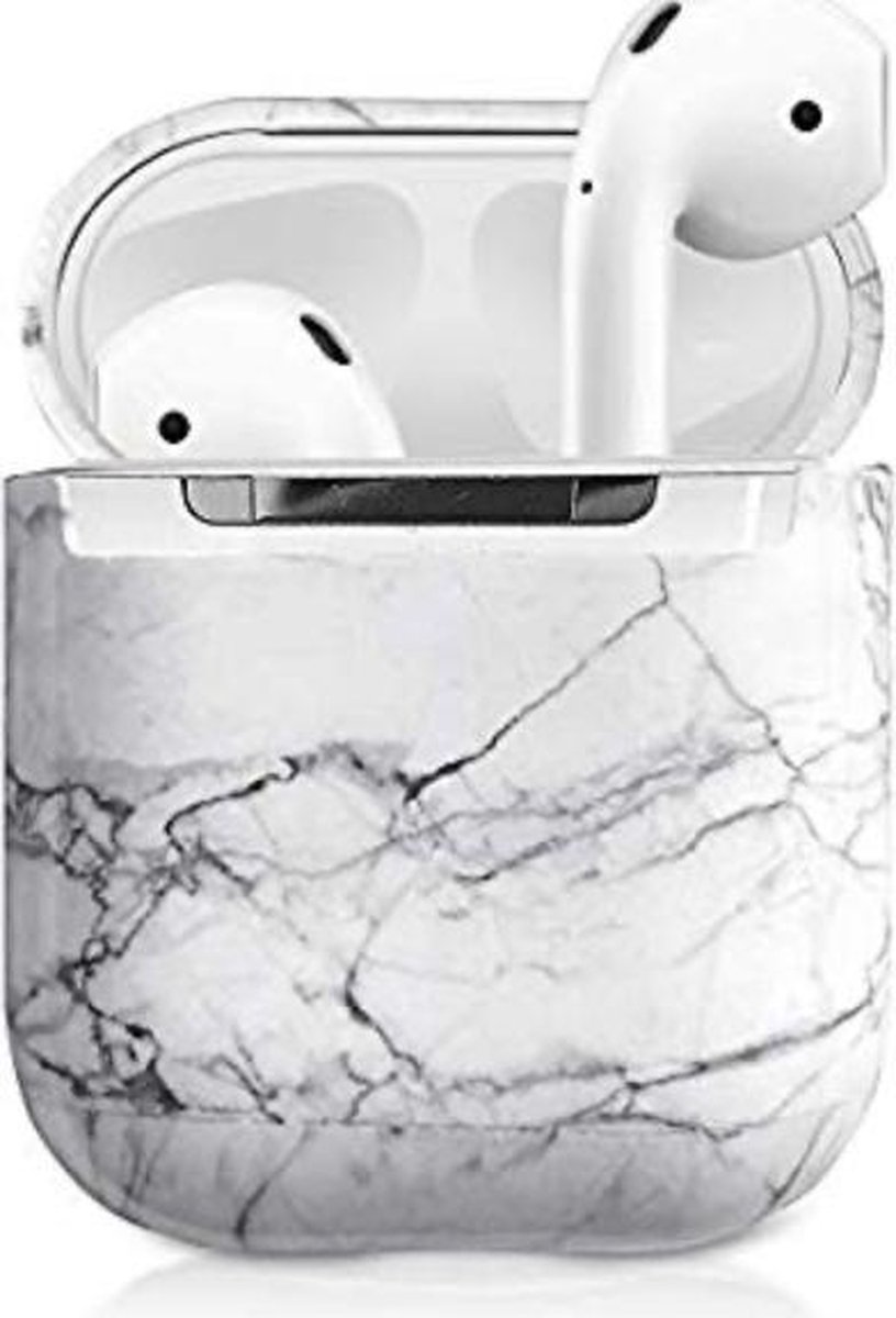 Airpods Marmer Case Cover - Beschermhoes - Wit - Bescherm Etui Geschikt voor Apple Airpods 1/2