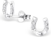 zilver hoefijzer oorstekers met zirconia | horseshoe zirconia ear studs  | Sterling 925 Silver