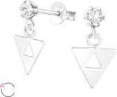 zilver oorstekers met hangende driehoek en swarovski christal | Silver Ear Studs with Hanging Triangle and Crystals SwarovskiÂ®