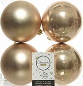 4x Donker parel/champagne kunststof kerstballen 10 cm - Mat/glans - Onbreekbare plastic kerstballen - Kerstboomversiering donker parel/champagne