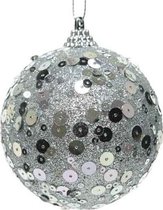 1x Zilveren glitter/pailletten kerstballen 8 cm kunststof - Onbreekbare kerstballen - Kerstboomversiering zilver