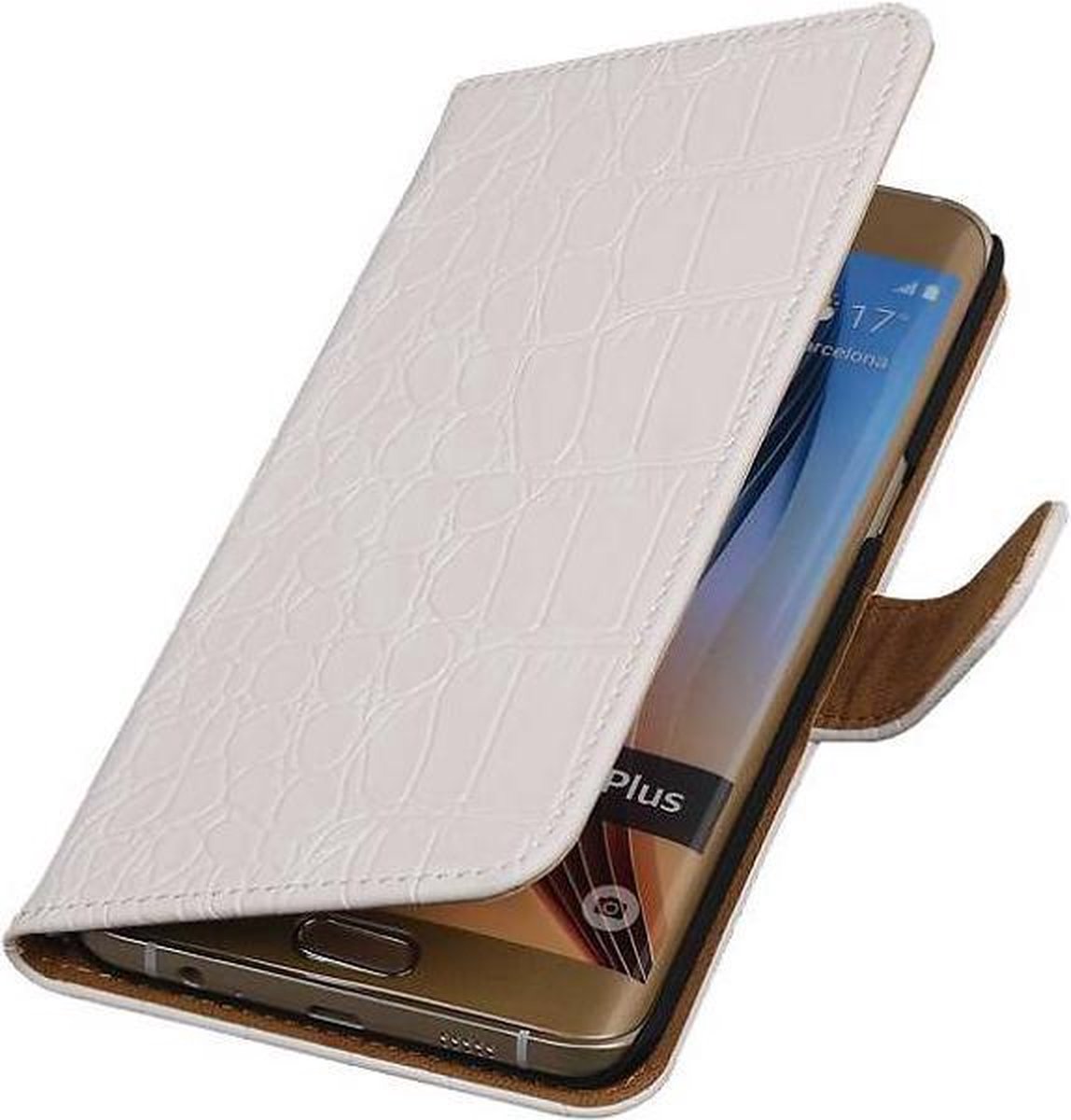 Krokodil Bookstyle Hoes Geschikt voor Samsung Galaxy S6 Edge Plus G928T Wit
