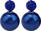 Fako Bijoux® - Oorbellen - Double Disco Dots - Parel - Donkerblauw