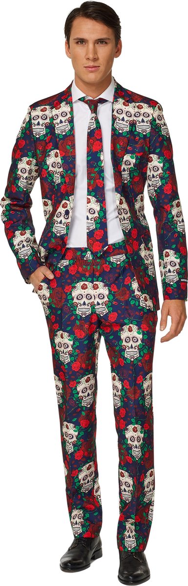 Suitmeister Day of the Dead - Heren Pak - Halloween Kostuum - Carnavalskleding - Gekleurd - Horror - Maat S