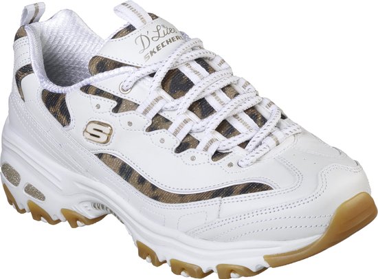 Skechers D'Lites Quick Leopard Dames Sneakers - Wit - Maat 37 | Bestel nu!