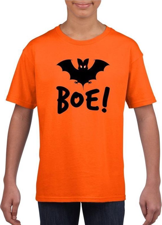 Halloween Halloween vleermuis t-shirt oranje jongens en meisjes - Halloween kostuum kind 134/140