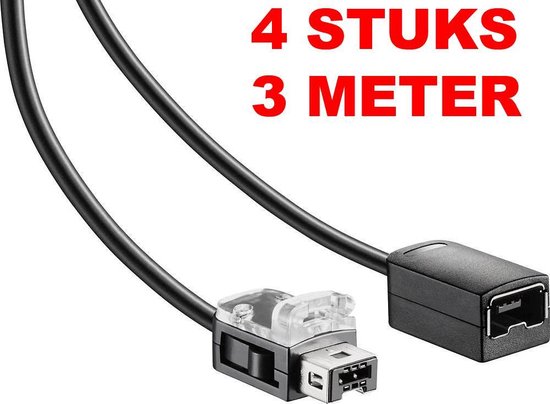 4 x verlengkabel geschikt voor Nintendo Mini Classic NES / SNES Controller 3 meter (2016 model)