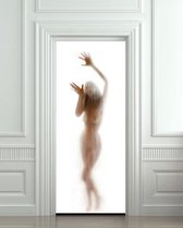 witte Sexy deursticker met opdruk - opwindende deur sticker - naakte vrouw op de deur - spannende stikker - 200 x 77 cm