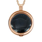 Quiges - Munthouder met Ketting en Munt 33mm Cat's Eye Zwart - RVS Roségoudkleurig - ERHS1151