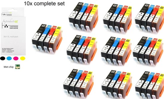 Verpakking van 10 complete sets Improducts inktcartridges HP 364 XL multipack.