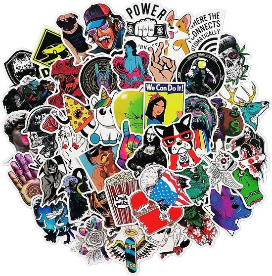 50 Random Mix Stickers – Celvar – Hoge Kwaliteit PVC Stickers – 50 Verschillende Stickers – Watervast & UV Bestendig – 50 Coole Random Stickers Mix - Voor Laptop, Telefoon, Skateboard, Koelkast, Koffer, Douche etc.