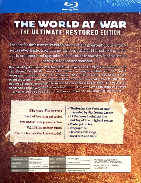 Blu-ray"The World at War" met 'The Ultimate Restored Edition'-cover, details over de features en de inhoud.