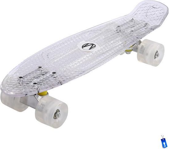 wraak spontaan Geladen Retro Plastic Skateboard Penny Board - Wieltjes met LED verlichting -  Transparant Wit | bol.com