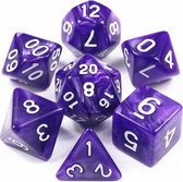 Polydice 7 Dobbelstenenset Paars Wit in Dice Bag