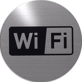 RVS deurbordje pictogram: wifi ROND 82mm Ø | Zelfklevend | Plakstrip