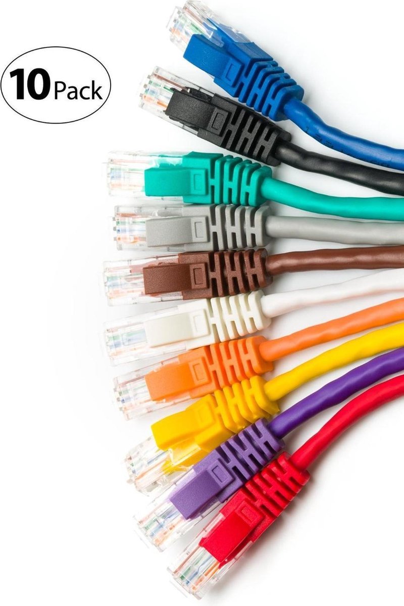 MutecPower CAT5e Ethernet kabels - 10 pak - 10 kleuren - UTP -0.5M | bol.com