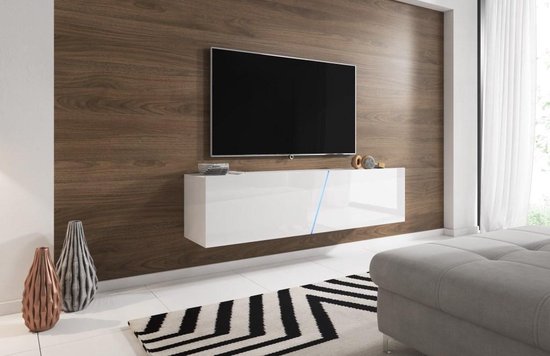 Split Steken Stout Zwevend Tv Meubel Hoogglans Wit - Led verlichting - Clean Design | bol.com