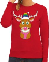 Foute kersttrui / sweater Gay Ruldolf met regenboog muts en roze sjaal rood voor dames - Kersttruien L (40)
