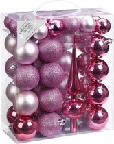 47x Roze kunststof kerstballen 4-6 cm mat/glans met piek - mat/glans - Kerstboomversiering roze