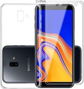 Soft Back Cover Hoesje Geschikt voor: Samsung Galaxy J6 2018 - Transparant TPU Siliconen Case & 2X Tempered Glas Combi - Transparant
