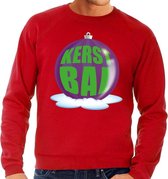 Foute kersttrui kerstbal paars op rode sweater voor heren - kersttruien M (50)