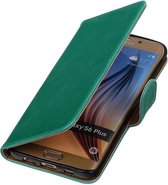 Zakelijke Book Case Telefoonhoesje Geschikt voor de Samsung Galaxy S6 Edge Plus - Portemonnee Hoesje - Pasjeshouder Wallet Case - Groen