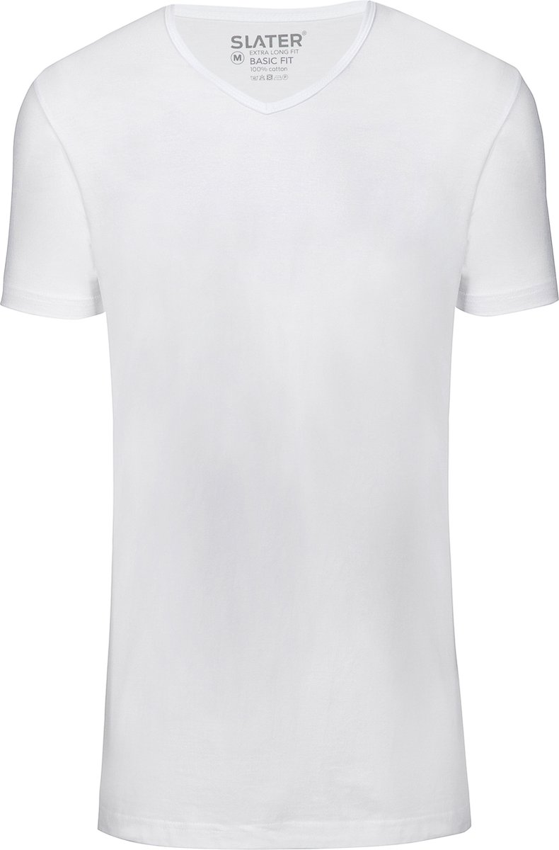 Slater 7800 - Basic Fit Extra Lang 2-pack T-shirt V-hals korte mouw wit 4XL 100% katoen