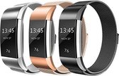 3-Pack Set Milanees Horloge Band Geschikt Voor de Fitbit Charge 2 - Milanese Watchband Sportbandje - Armband Polsband RVS - Small/Large - Goud/Zilver/Zwart-kleurig