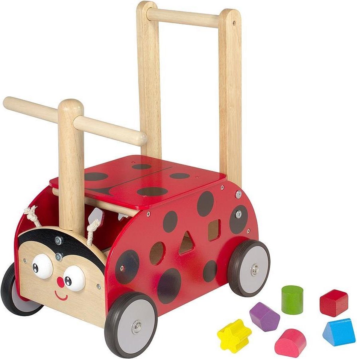I'm Toy -  Houten Loopwagen met blokken - Lieveheersbeestje