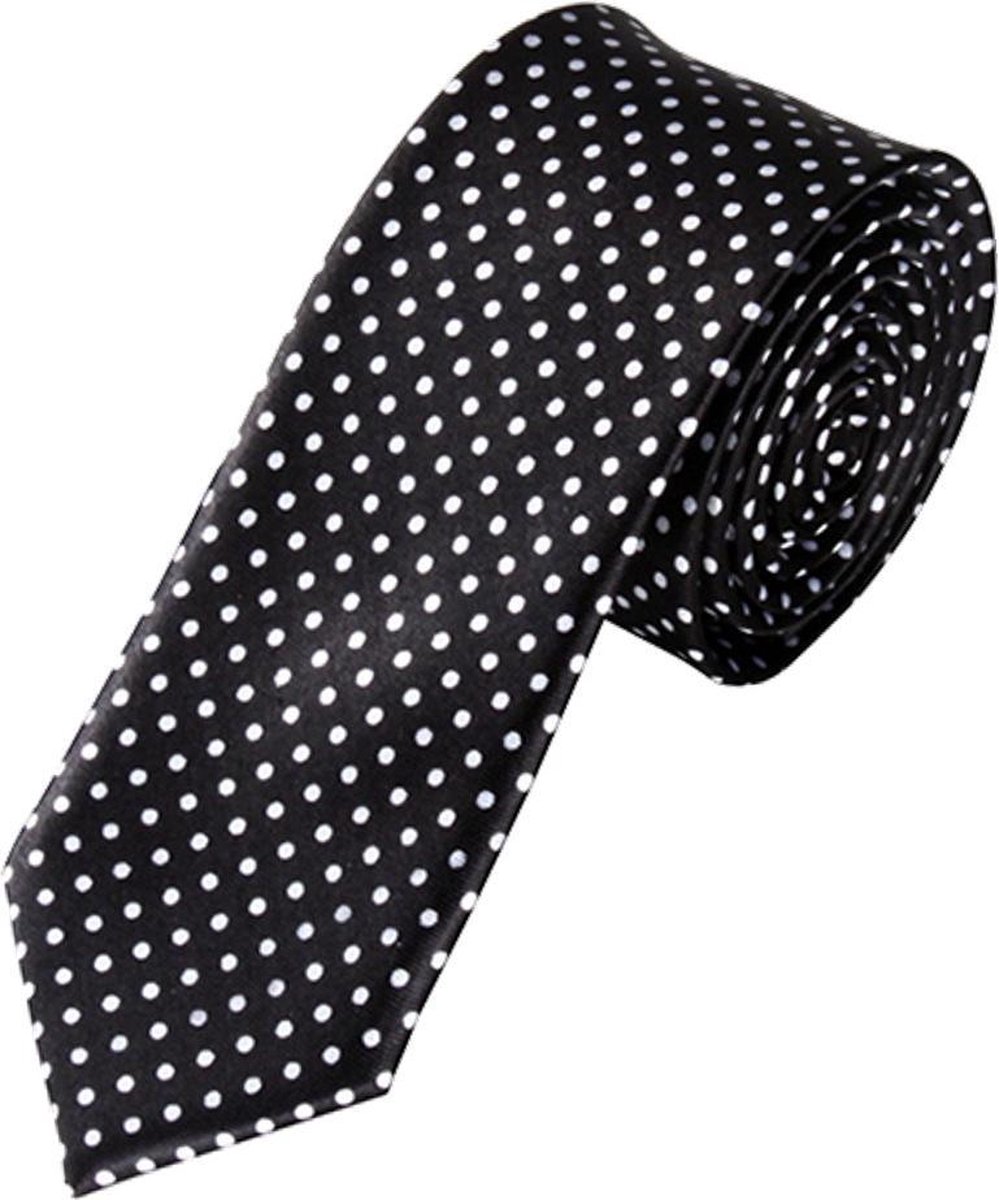 Fako Fashion - Skinny Stropdas - Smal - 5cm - Print - 145cm - Stipjes Zwart/Wit