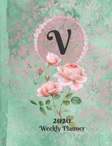 Plan On It Large Print 2020 Weekly Calendar Planner 15 Months Notebook Includes Address Phone Number Pages - Monogram Letter V