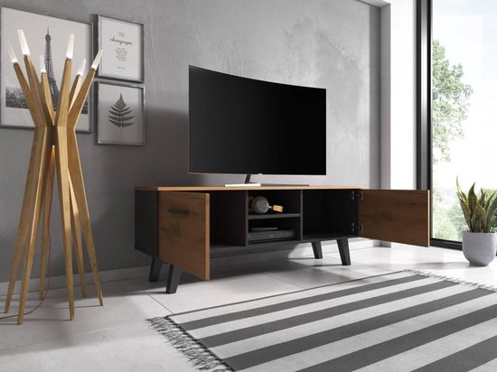 bol.com | TV Meubel Zwart & Eiken - Scandinavisch Design - 140x38x52 cm