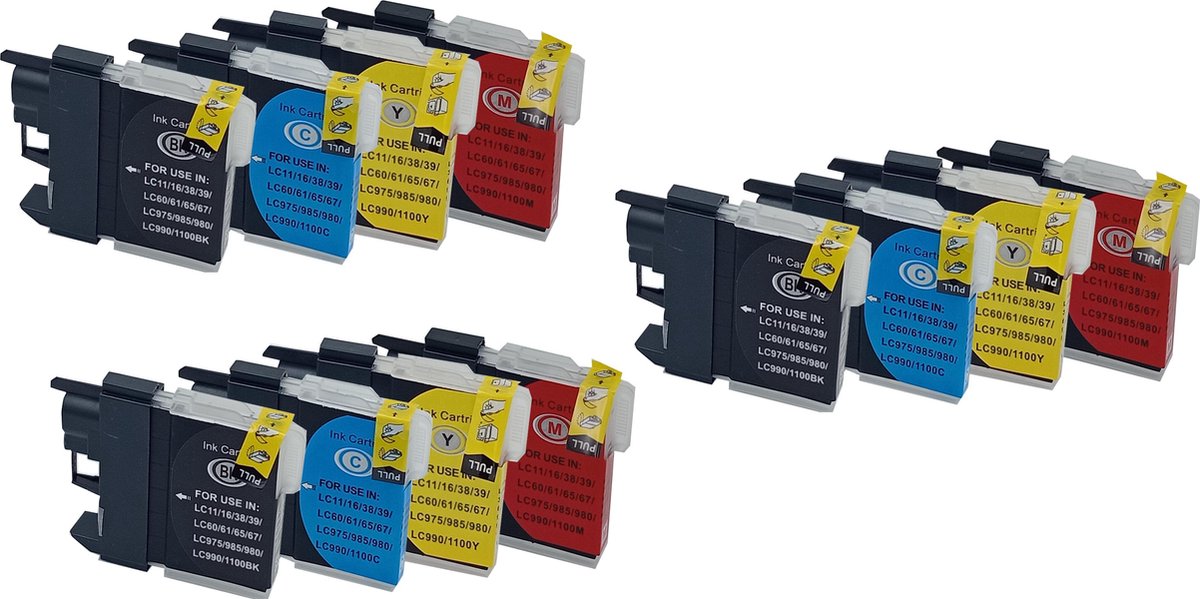 KATRIZ® huismerk inkt voor|Brother /LC980/LC985/LC1100/LC1100H| 3x black +3x Cyan +3x Magenta+3xYellow|29ml | ( 12stuks)