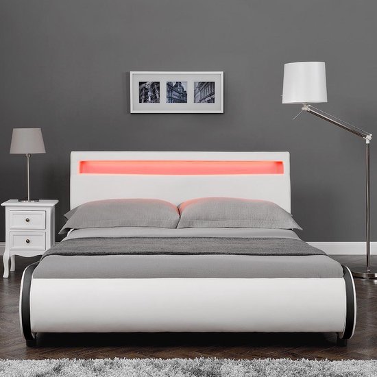 Valencia LED - lit - avec matelas et sommier à lattes 180x200 - blanc