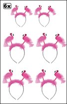 6x Diadeem met 2 Flamingo's - Haarband tiara flamingo zon zee strand carnaval festival hawai tropical feest